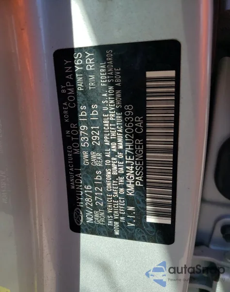 2017 Genesis G80 Base from USA, damaged, VIN KMHGN4JE7HU206398